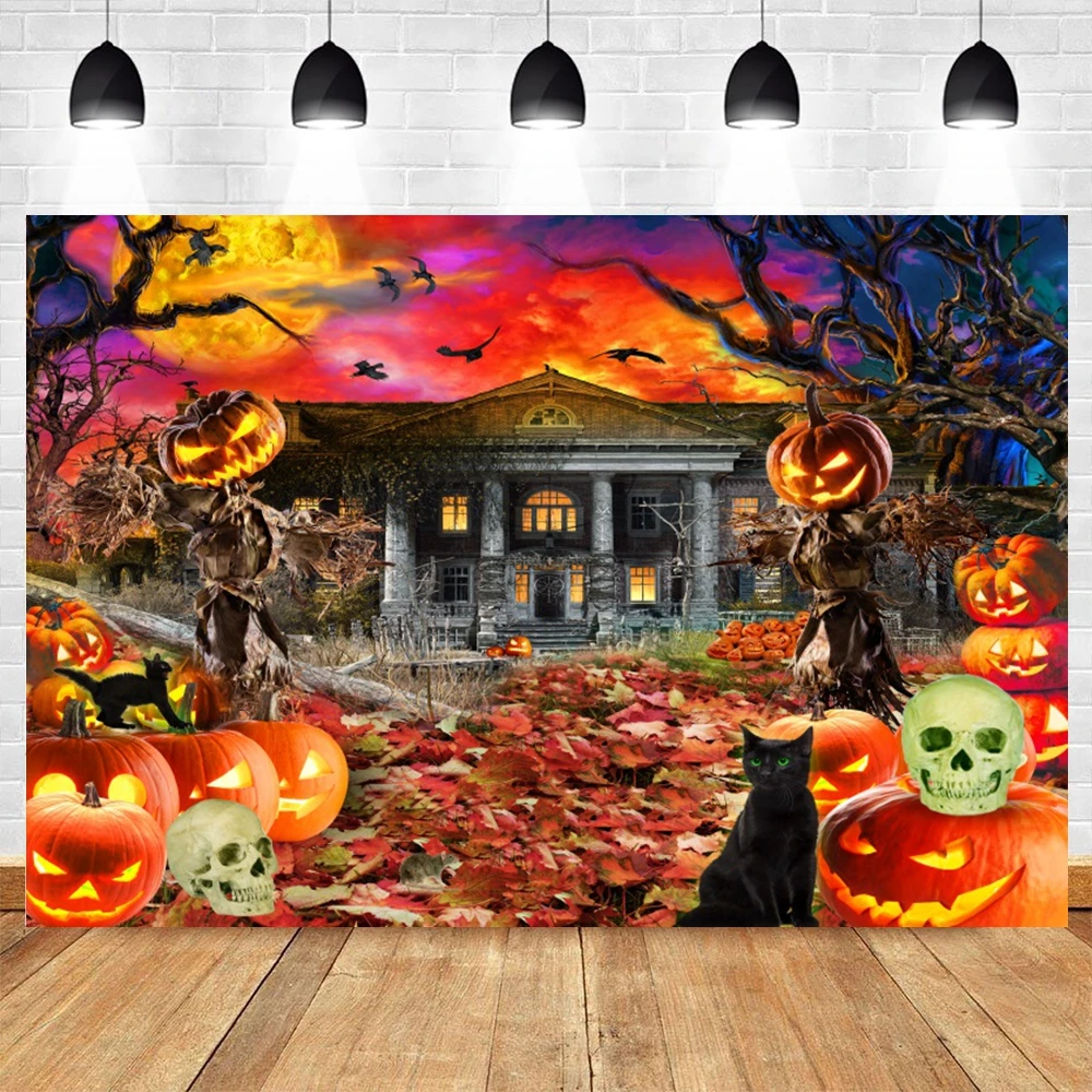 Halloween Backdrop Horror Night Scary Castle Pumpkin Moon Forest Party Decor Baby Portrait Photography Background Photo Studio