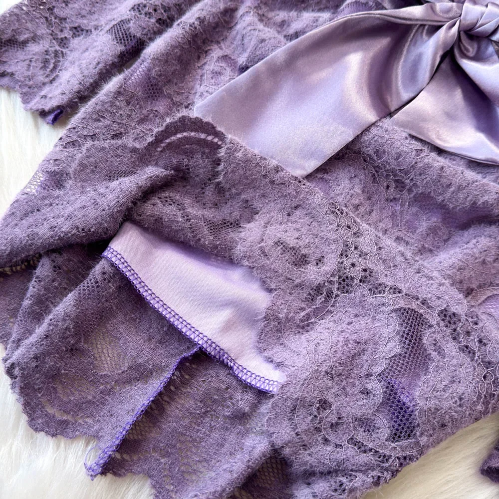 Foamlina 2025, Herbst-Neuheit, beige Spitze, V-Ausschnitt, Kleid für Damen, Schärpe, Krawatte, Taille, schlank, elegant, französisches Date-Partykleid