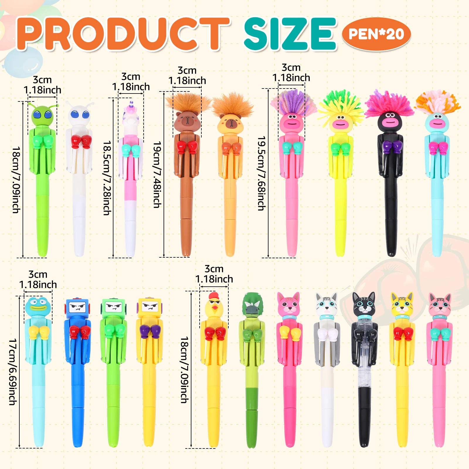 20Pcs Boxing Robot Ballpoint Pen Cartoon Mechanical Boxing Stress Relief Pen Interesting Punching Arm Ballpoints Pens for Office