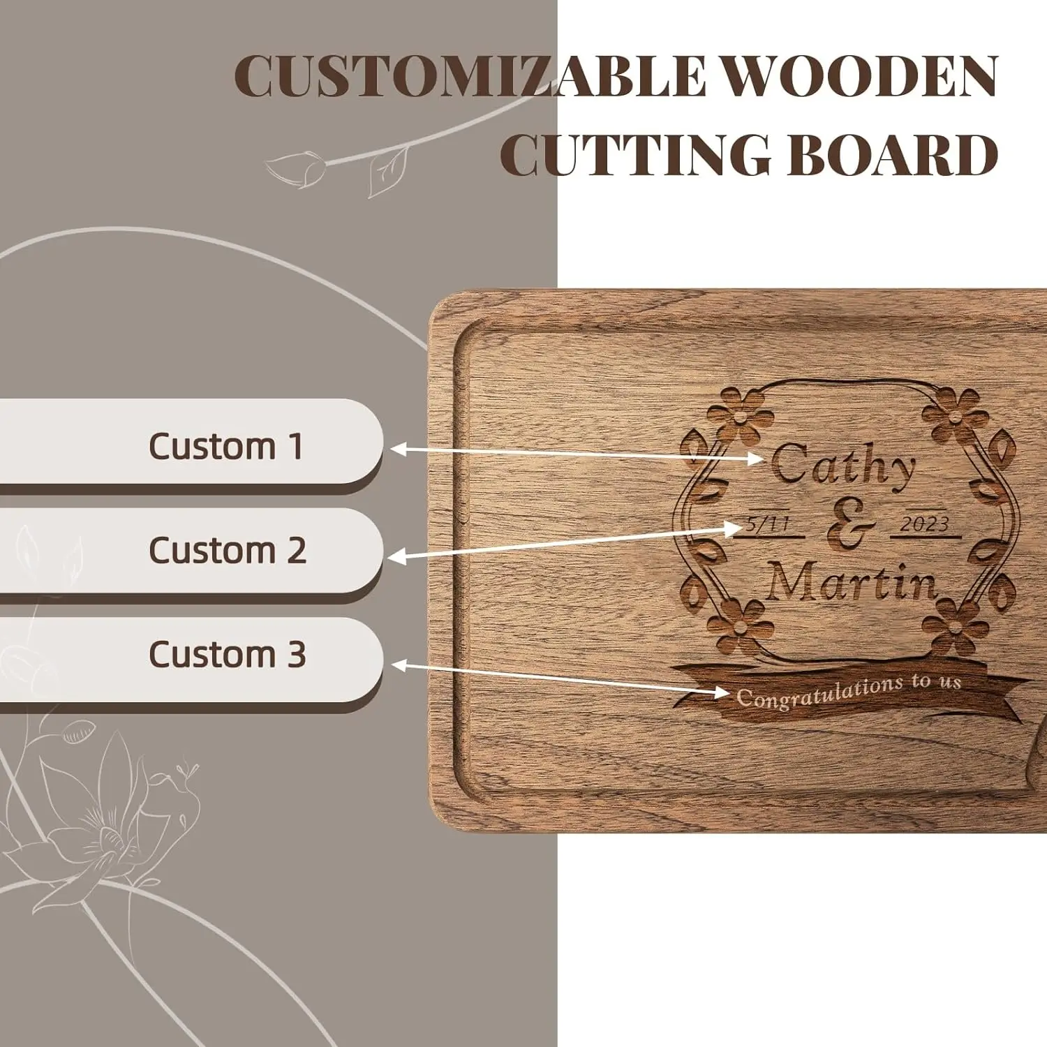 

Personalized Cutting Board Wooden Custom Cutting Boards Wood Engraved Perfect Handmade Gift for Wedding, Couples, Christmas