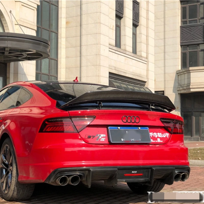 For Audi A7  Carbon Fiber R Style Rear Spoiler Trunk Wing 2011-2014 FRP Glossy black Forged carbon