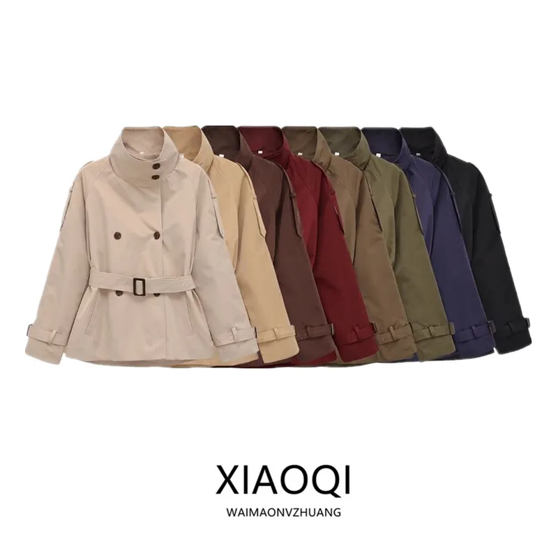 Women's Double-Row Button Long-Sleeve Short Jacket Windbreaker Fall 2026 Fashion Trend Loose Fit Outerwear Stylish Design