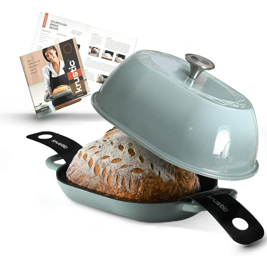 

Эмалированная чугунная голландская духовка для профессиональной выпечки хлеба на закваске | Овальная кастрюля с крышкой, размер буханки 5,5 литра | Тройной-