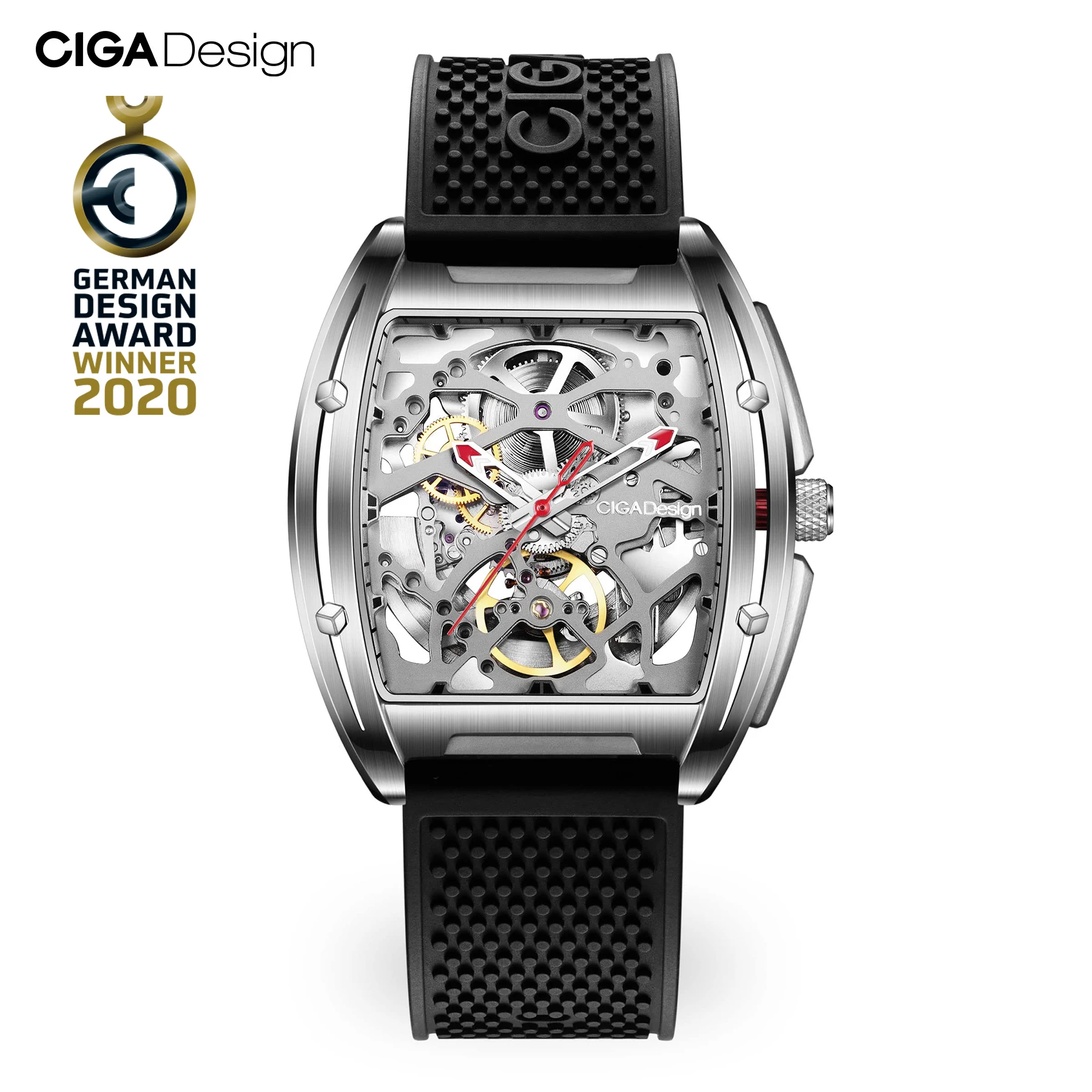 Ciga Design Z-Serie Skelett automatische mechanische Uhr Männer Edelstahl gehäuse Saphirglas Silikon Leder zwei Armbänder