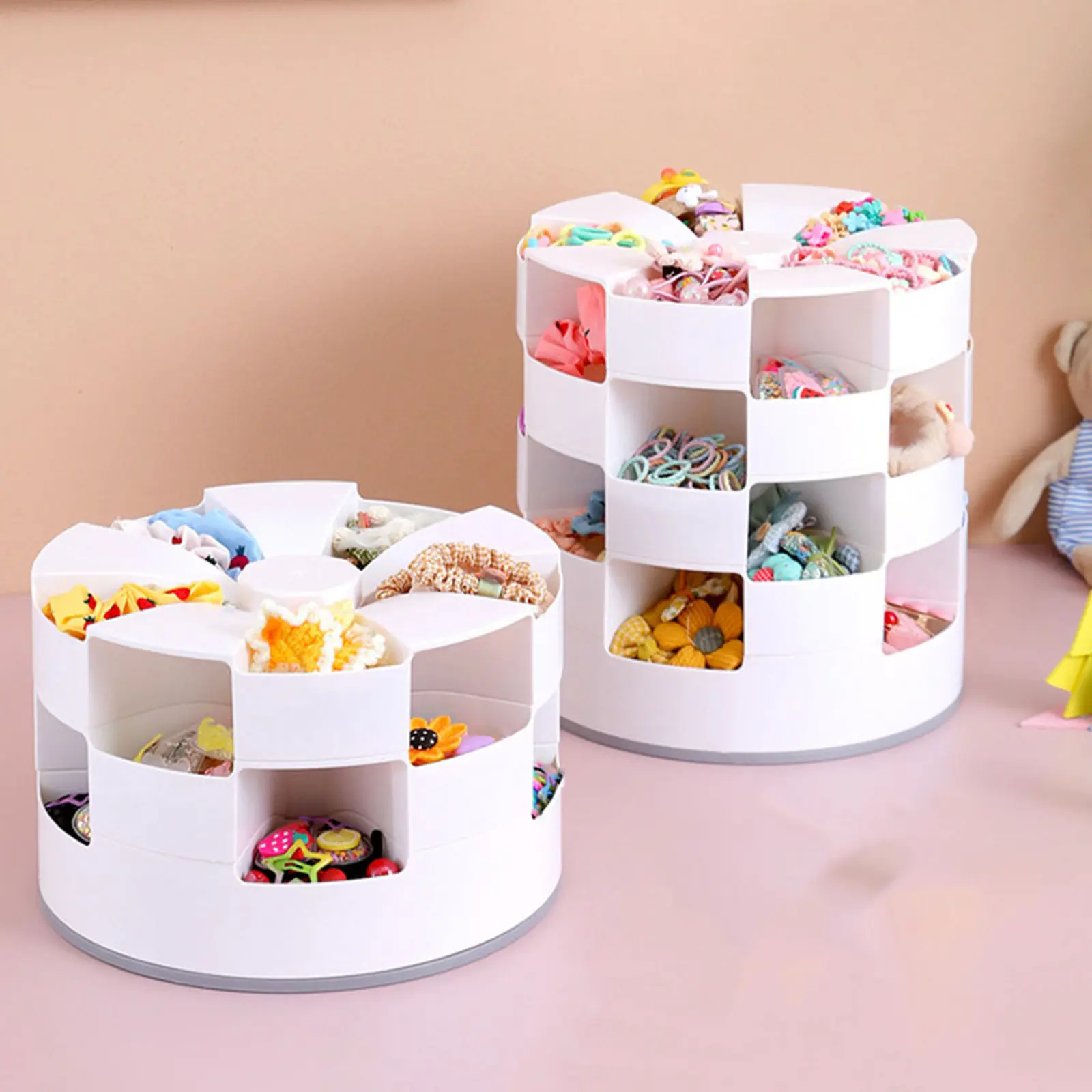 

Premium Lightweight Hair Accessories Organizer Box with Rotatable Multi-Grid Design for Hairpins Hair Ties Jewelry Storage White