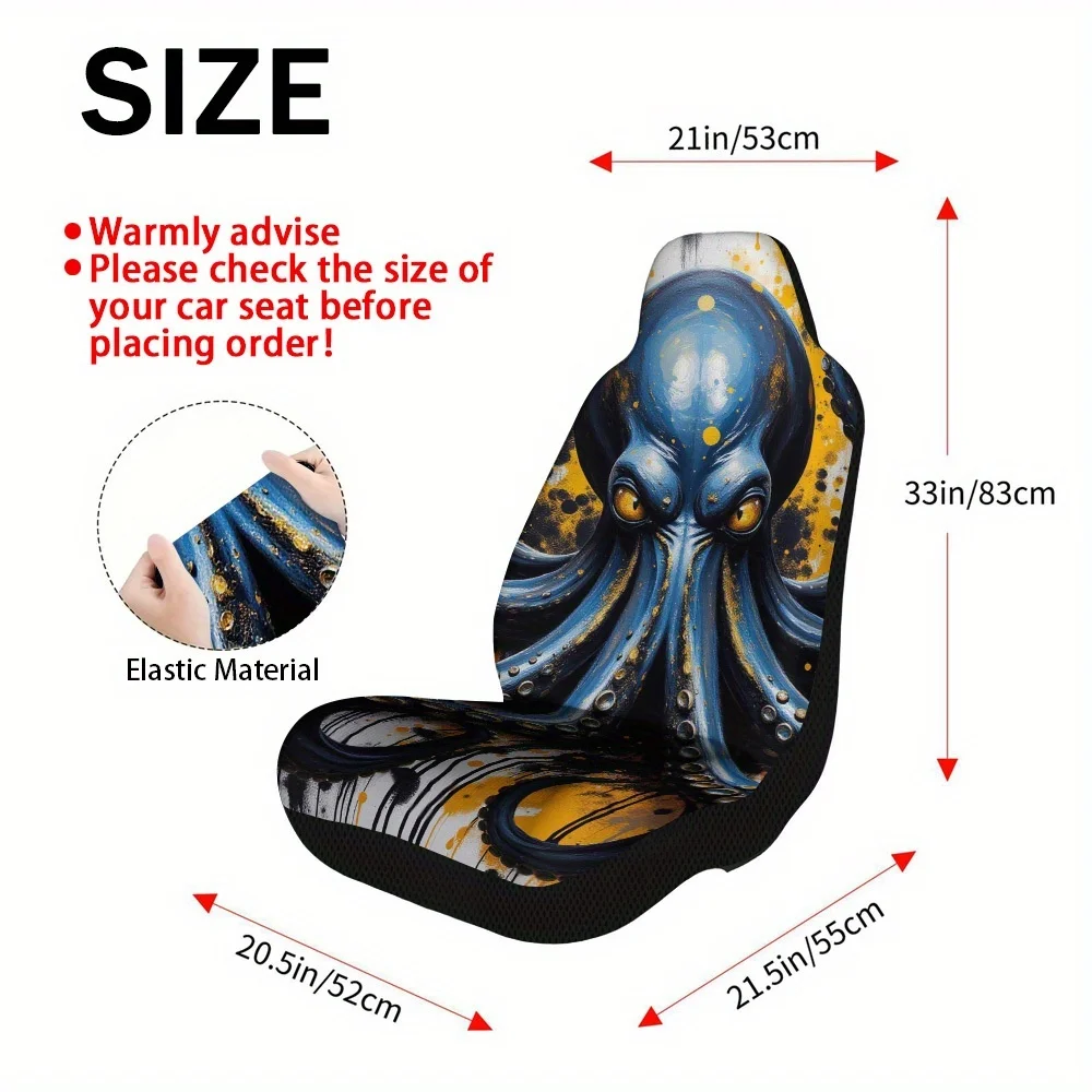 2pcs Trendy Abstract Octopus Graffiti Pattern Front Seat Covers | Designed For Driver And Passenger Seats, Polyester, Machine Wa