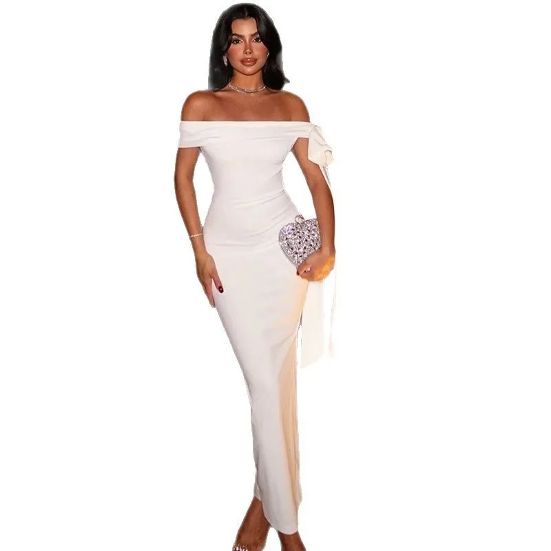 Tie One Dress Gown High Waist European and American Style with Pullover Maxi Length No Sleeves Wedding Guest Dresses for Women