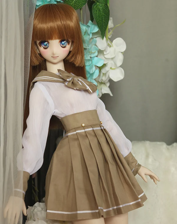 

BJD dress Light gray khaki Daily dress half veil sailor suit contain top collar skirt socks for 1/3 BJD SD DD Doll Accessories