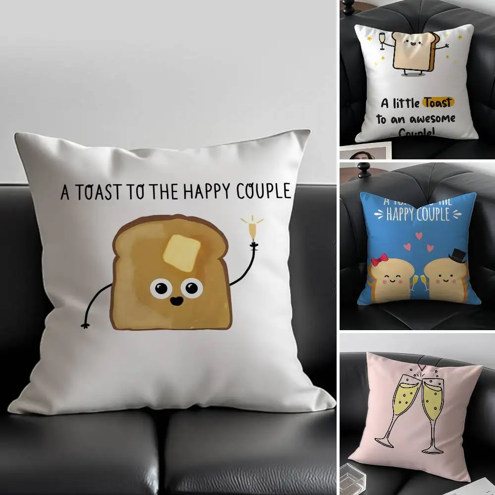 A Toast To The Happy Couple Pillow Case Anti-dustmite Pillowcase Invisible zipper silky short plush Sofa cushion cover