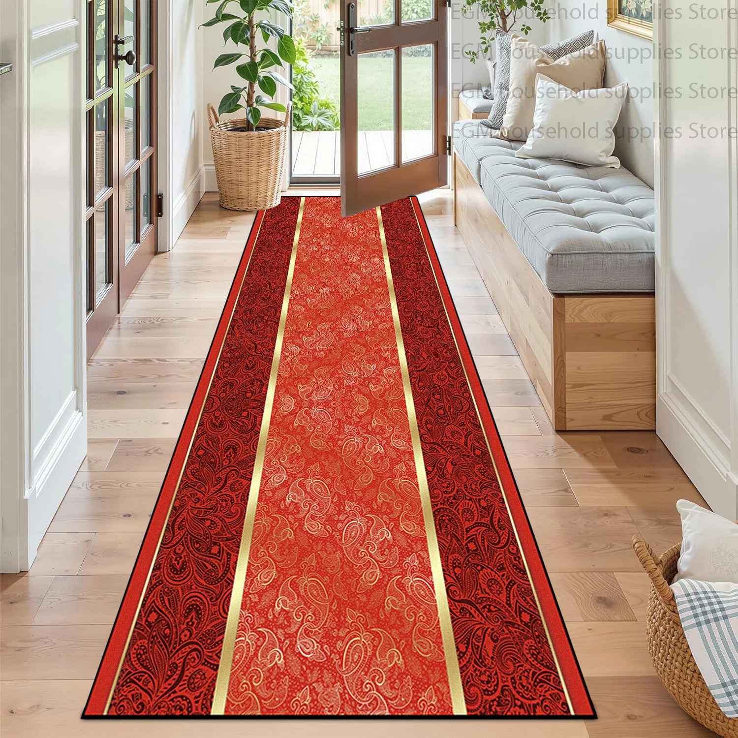 Red Luxury Vintage Persian Runner Carpet Entryway Corridor Washable Non-Slip Decor Long Rug Lint Free Hallway Wedding Prayer Mat