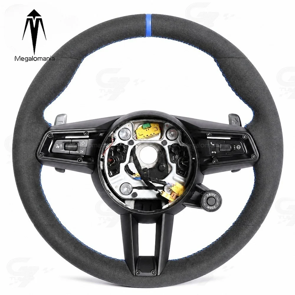 Blue Label Suede Steering Wheel For Porsche 911 GT3 718 Cayenne Macan Panamera 971 976 9YA.2 992 991.2 982 95B 972.1 958.2