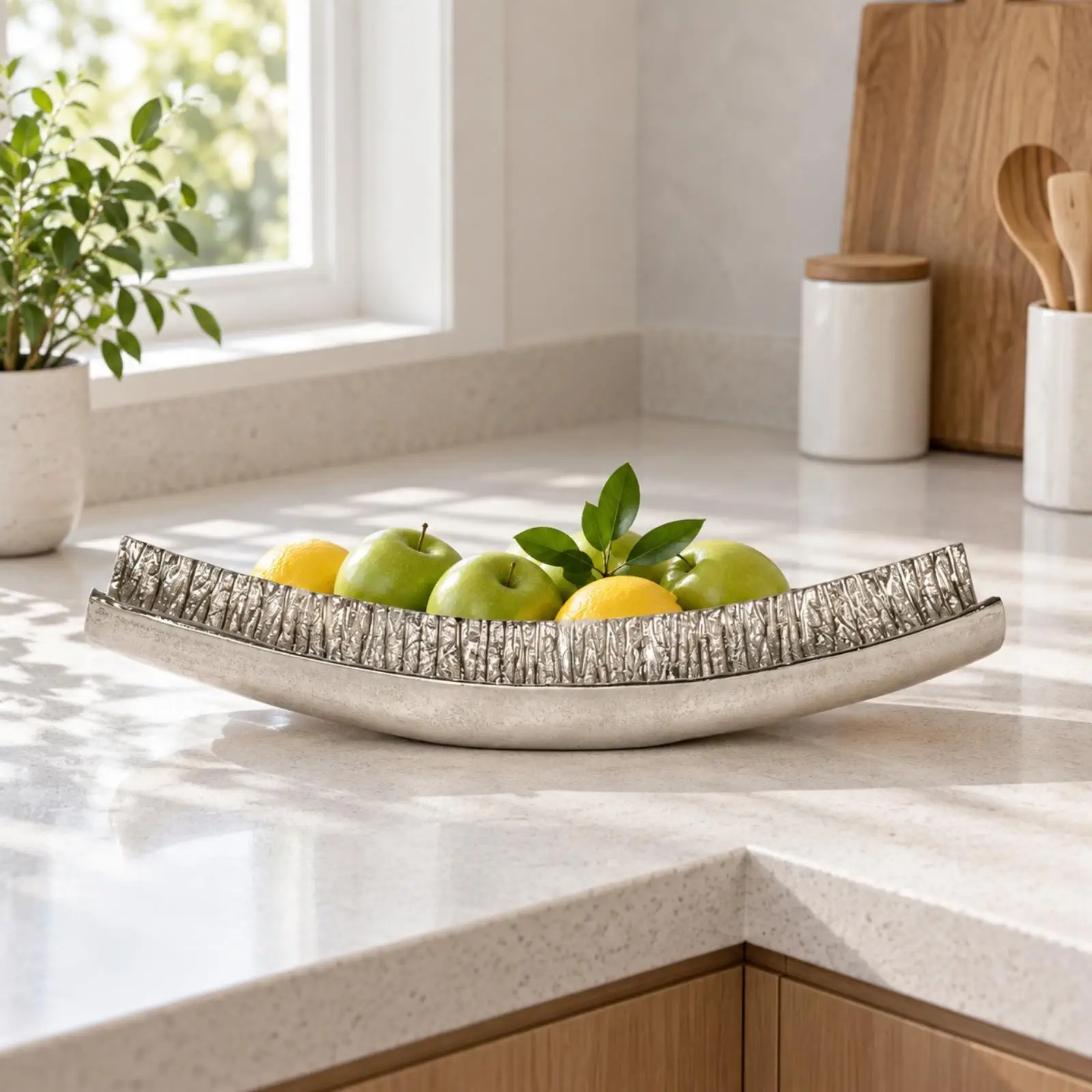 Aluminum Decorative Bowl Embossed Linear Texture for Coffee Table Centerpiece and Home Organizer
