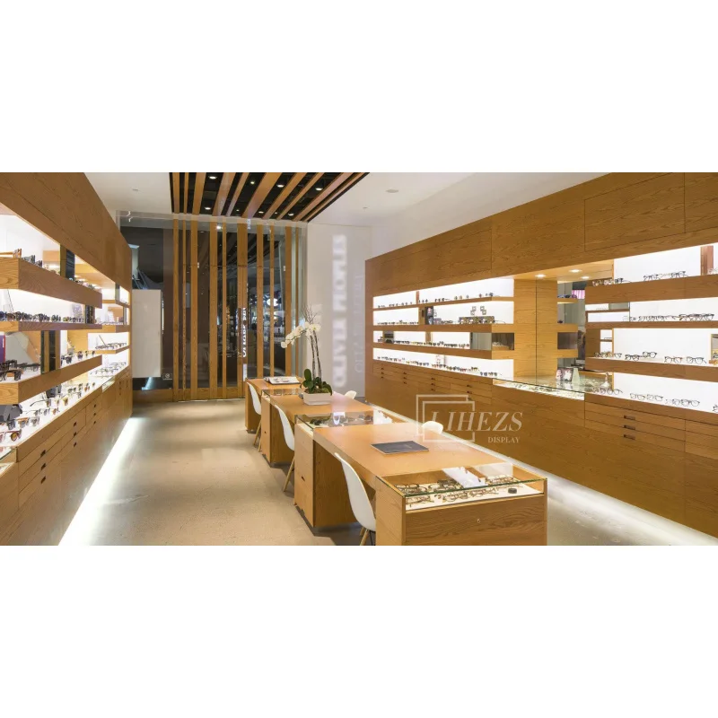 custom.Modern Mall Optical Shop Interior Decoration Design Display Stand Cabinet Factory Wooden Counter Optical Store Showcase L
