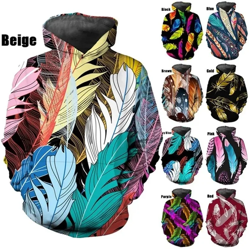 

Mens Hoodies 3D Print Feather Graphic Hoodie For Men Women Fashion Casual Pullover Sweatshirts Full Print Streetwear Hoodies