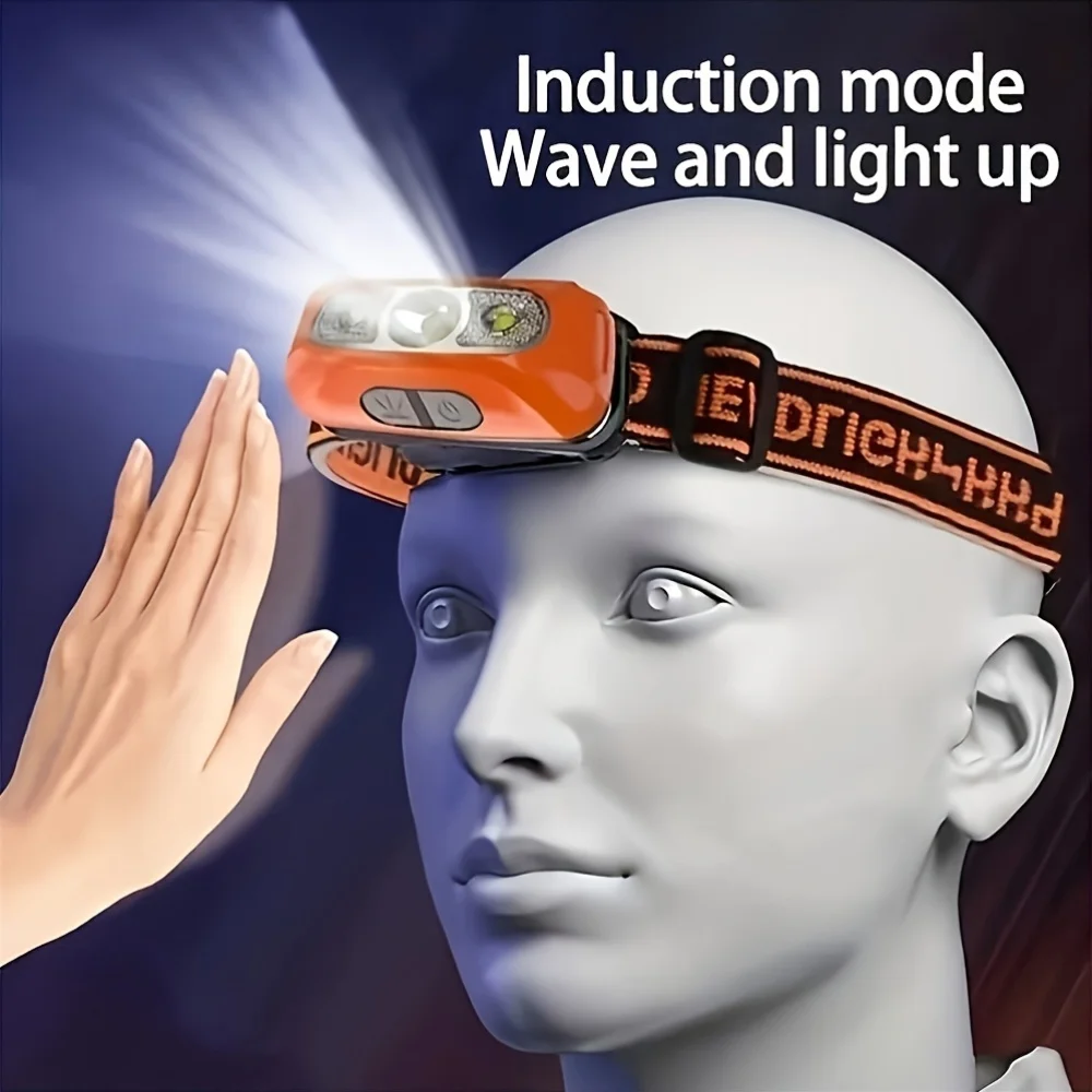LED Sensor Headlamp USB Rechargeable Led Head Torch Built-in Battery Head Flashlight Outdoor Camping Fishing Headlight Lantern