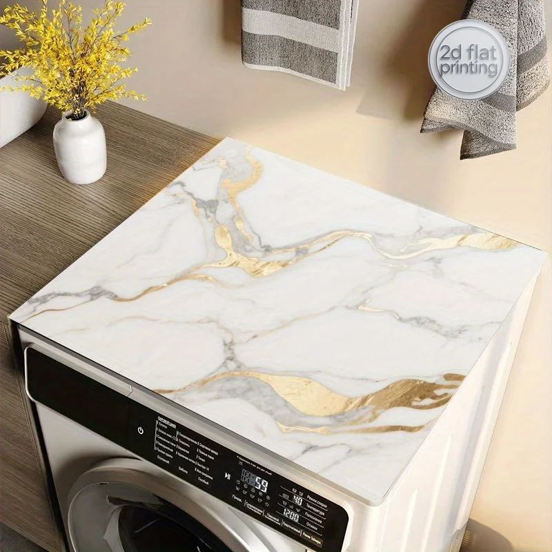 

1pc Elegant White Marble Golden Vein Washing Machine Cover Mat, 50.01x59.99cm Non-Slip Rubber Laundry Room Washer & Dryer Sunscr