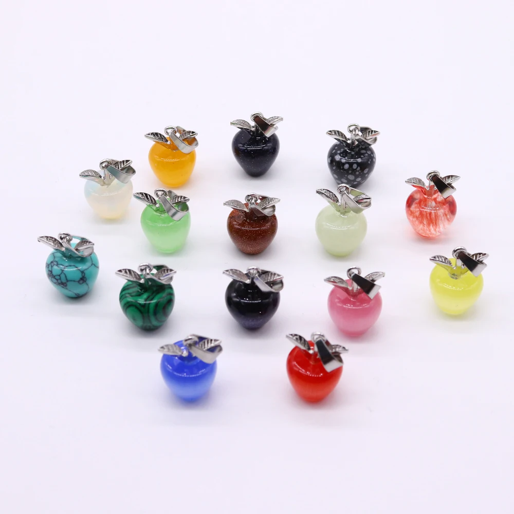 

1pc New Mini Apple Pendant Natural Stone Colored Crystal Stone Agate Handmade Healing Necklace Pendant for DIY Earring Making