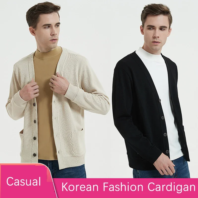

BROWON New Knitted Sweater Cardigan Men 2025 Autumn Solid Casual Man Clothes Korean Fashion 80% Cotton V-Neck Collar Sweater Men
