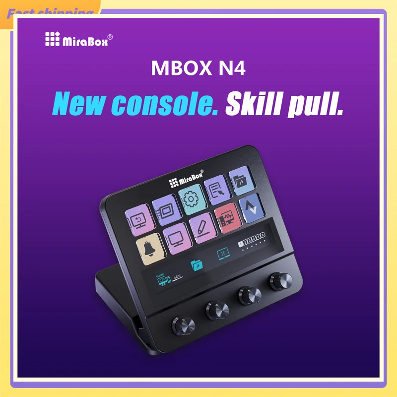 

2025 Mbox N4 Stream Deck Adjustable Stand Touch Strip 10-Key Visual Macro Keyboard Quad-Dial Interface Dual Usb-C Usb-A Hub