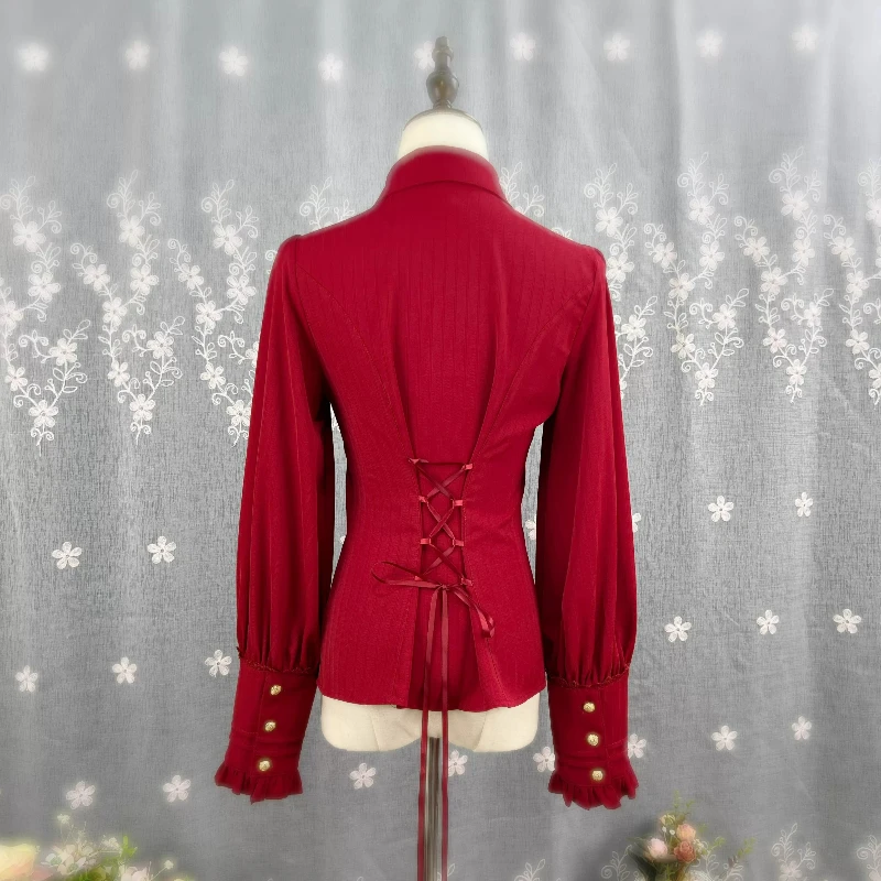 Victorian Vintage Lolita Style Shirts Women Gothic Y2k Bow Lace Ruffles Turn Down Collar Blouse Japanese Sweet Elegant Cute Tops