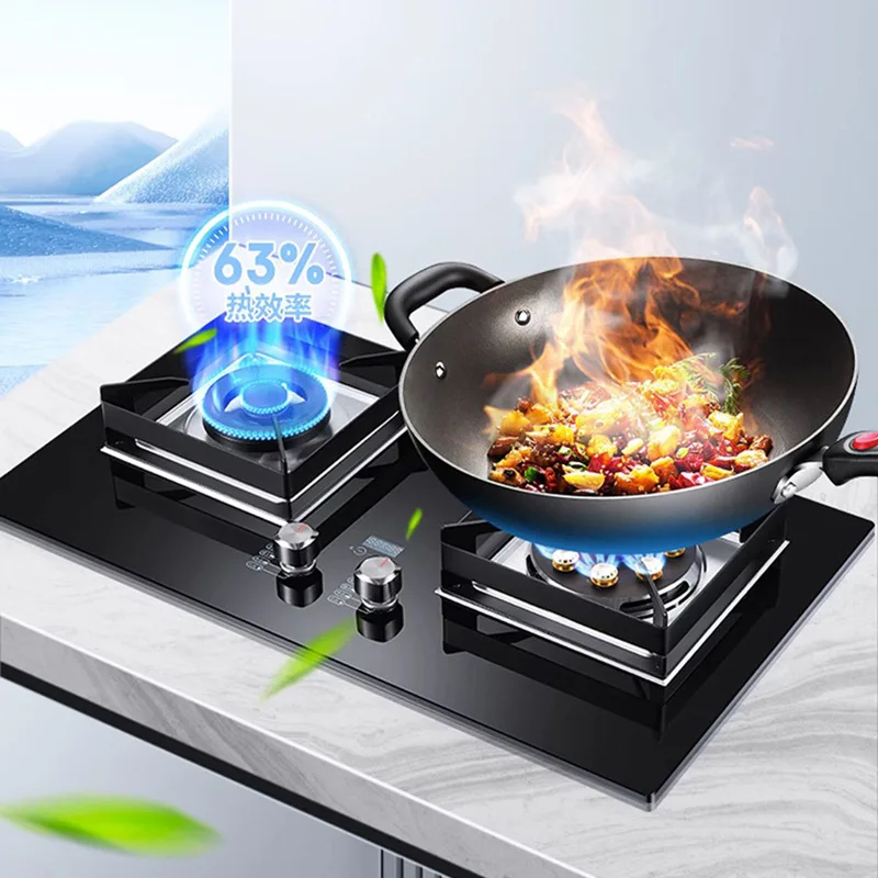 موقد غاز زجاجي عالي الطاقة بقدرة 5.2 كيلو وات للاستخدام المنزلي المدمج مع مؤقت إيقاف تلقائي قفل أمان للأطفال شعلات مزدوجة المنطقة