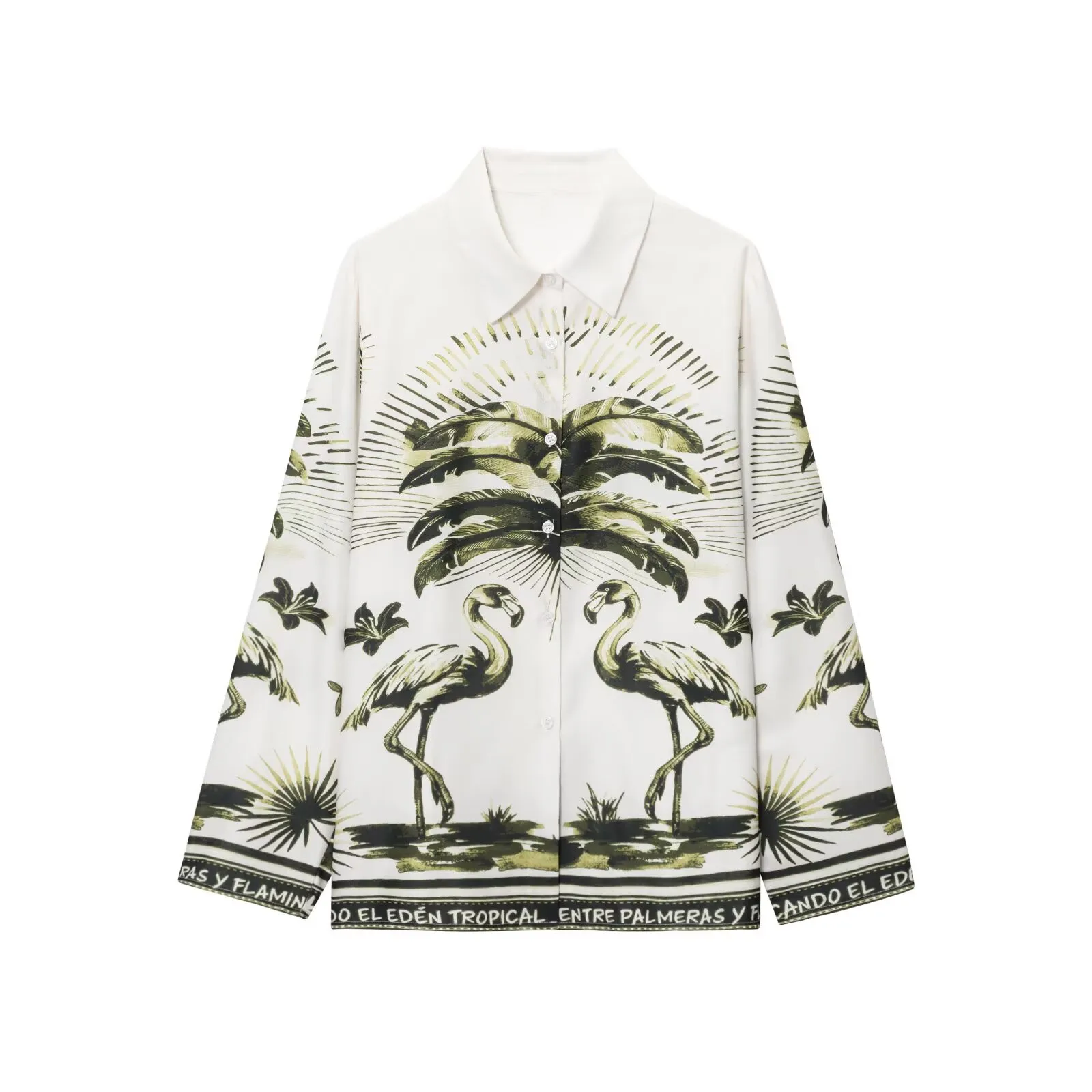 Set atasan kemeja lengan panjang bermotif bergaya kasual liburan musim panas 2025 untuk wanita + celana pendek pinggang tinggi