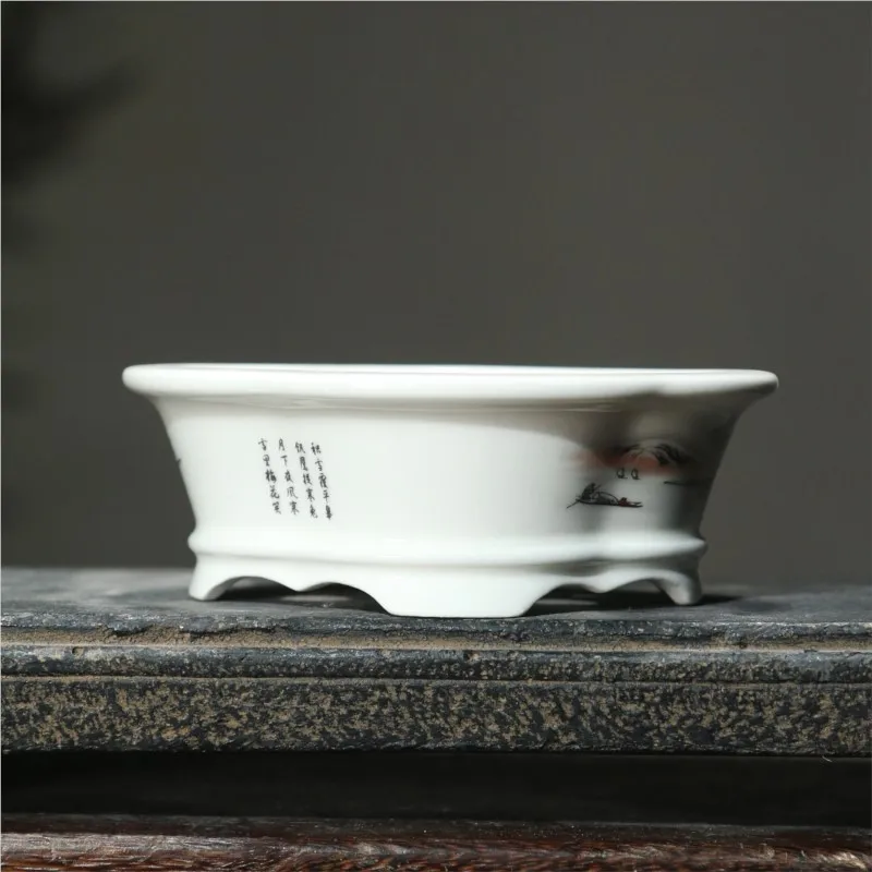 2025 Yixing Purple Sand Flowerpot Ceramic Hand-Made Landscape Bonsai Pot Chinese Style Classical Flower Pot Home Decor 1PCS