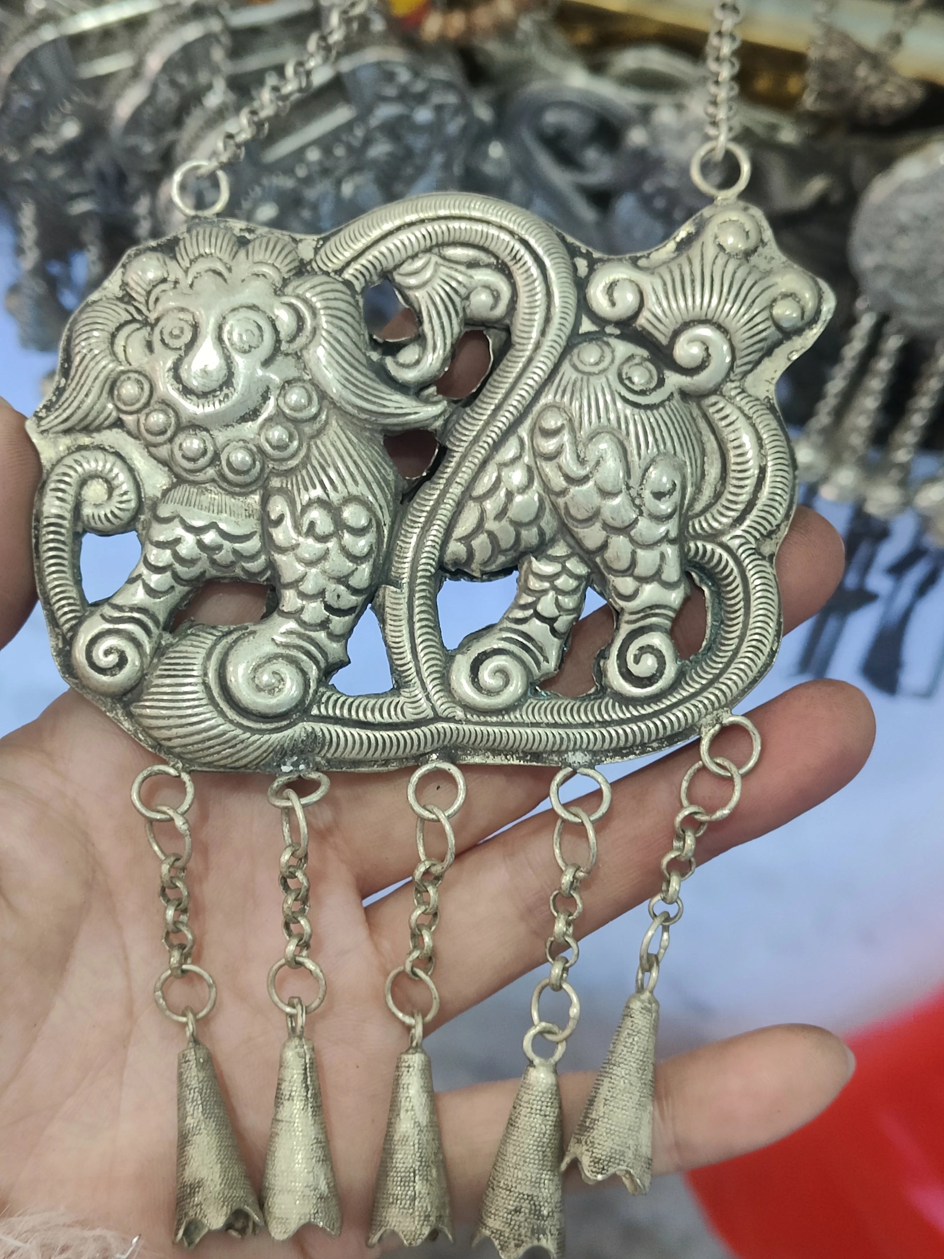 

Chinese Tibetan silver lion bell lock