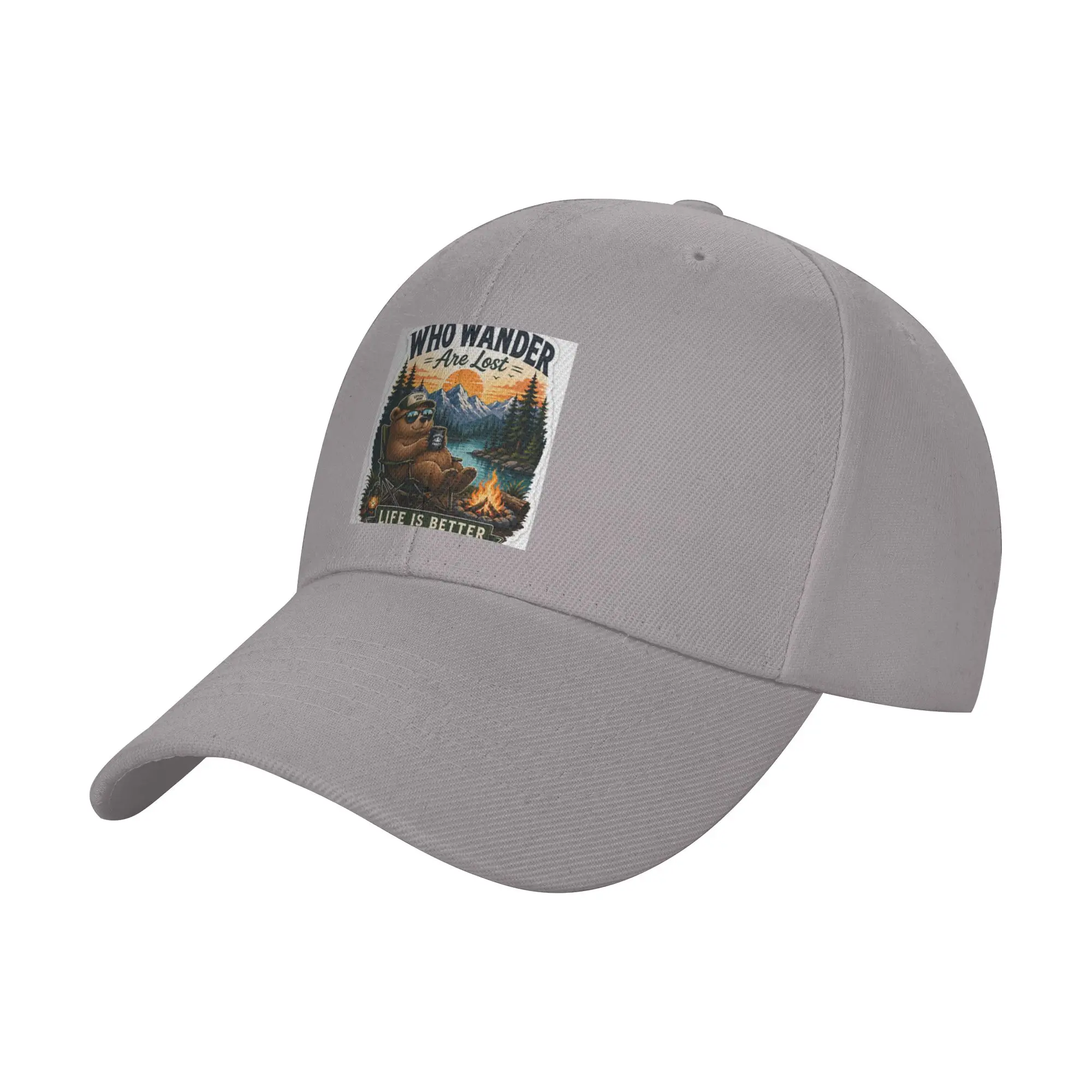 Camping Bear Retro Sticker Trendy Baseball Cap Sightseeing Tour Durable Baseball Cap