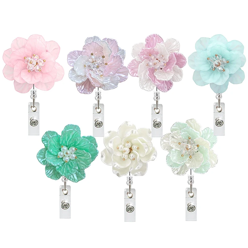 

7PCS Retractable Badge Holder Scroll Clip Prints Nurse Exhibit Card Holder Female Doctor ID Card Chain Clip