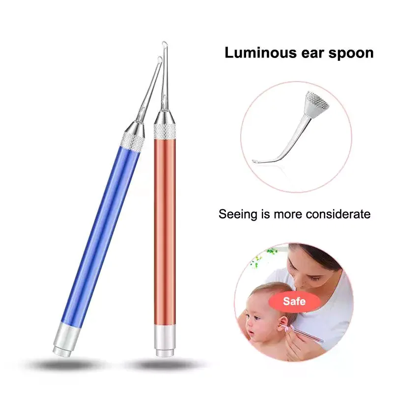 Ear Cleaner Spoon Baby LED Flash Light Ear Wax Curette Picker Visual Children Earpick Eer Wax Dig Remover Nose Novel Tweezer
