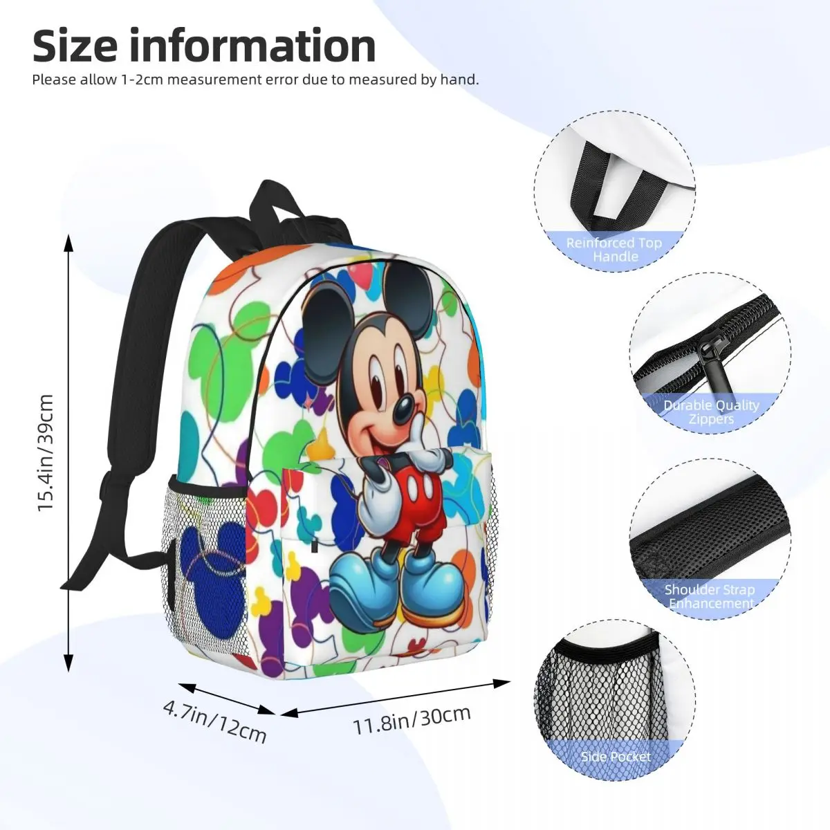 Mickey Mouse For Girls Boys Large Capacity Student Backpack Lightweight waterproof Backpack 15inch