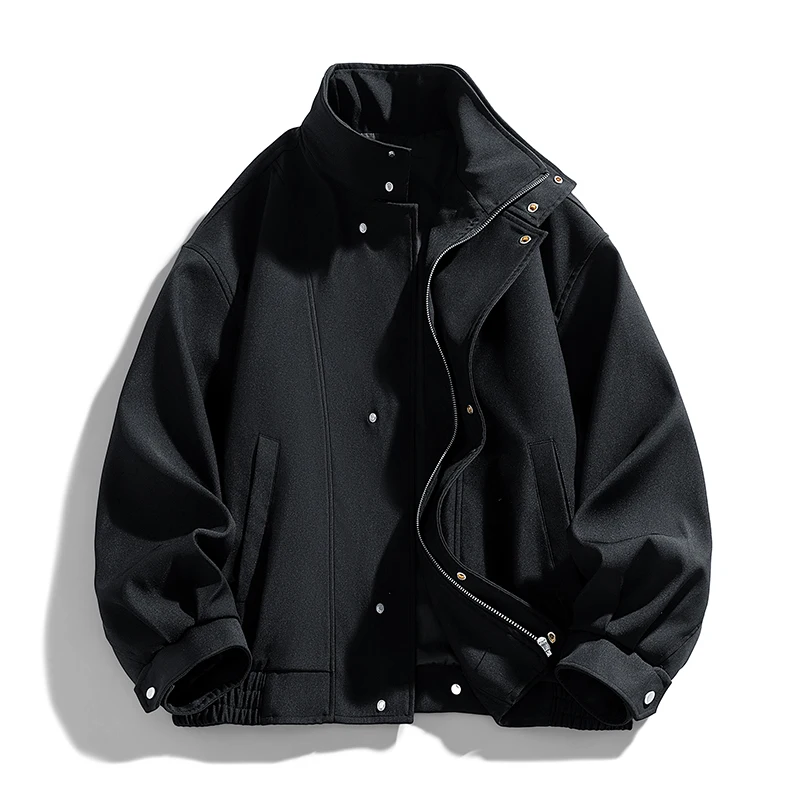 

Таржевая чесаная ткань для костюма, искусственный двухслойный воротник, мужская свободная куртка в стиле рабочей одежды, текстурированная куртка на молнии на пуговицах