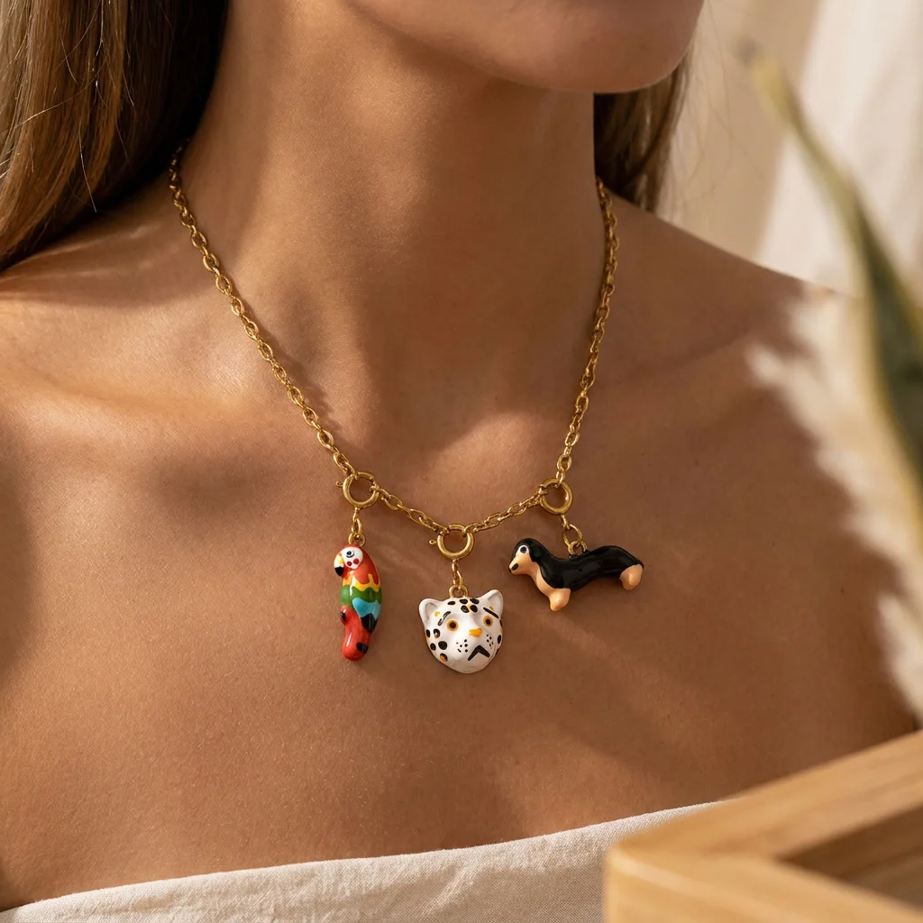 3 Stück frische und schlichte neue Anhänger aus der Tier-Serie mit kleinen Hunden und Katzen aus 316 Edelstahl, wasserdicht, farberhaltend, zum Selbermachen von Schmuck. – Detail 1