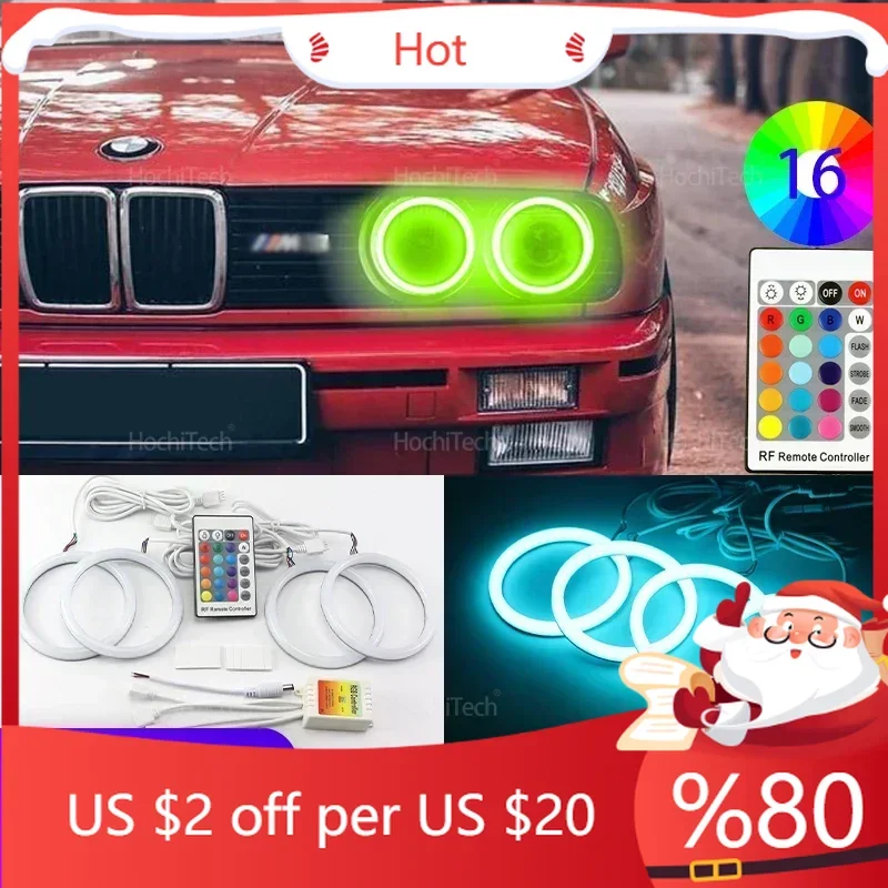 Стайлинговые молдинги Горячие высококачественные 16-цветные ультра яркие RGB хлопковые светодиодные кольца «ангельские глазки» дневного света для BMW E30 E32 E31 Car Ac Стайлинговые молдинги Горячие высококачественные 16-цветные ультра яркие RGB хлопковые светодиодные кольца «ангельские глазки» дневного света для BMW E30 E32 E31 Car Ac