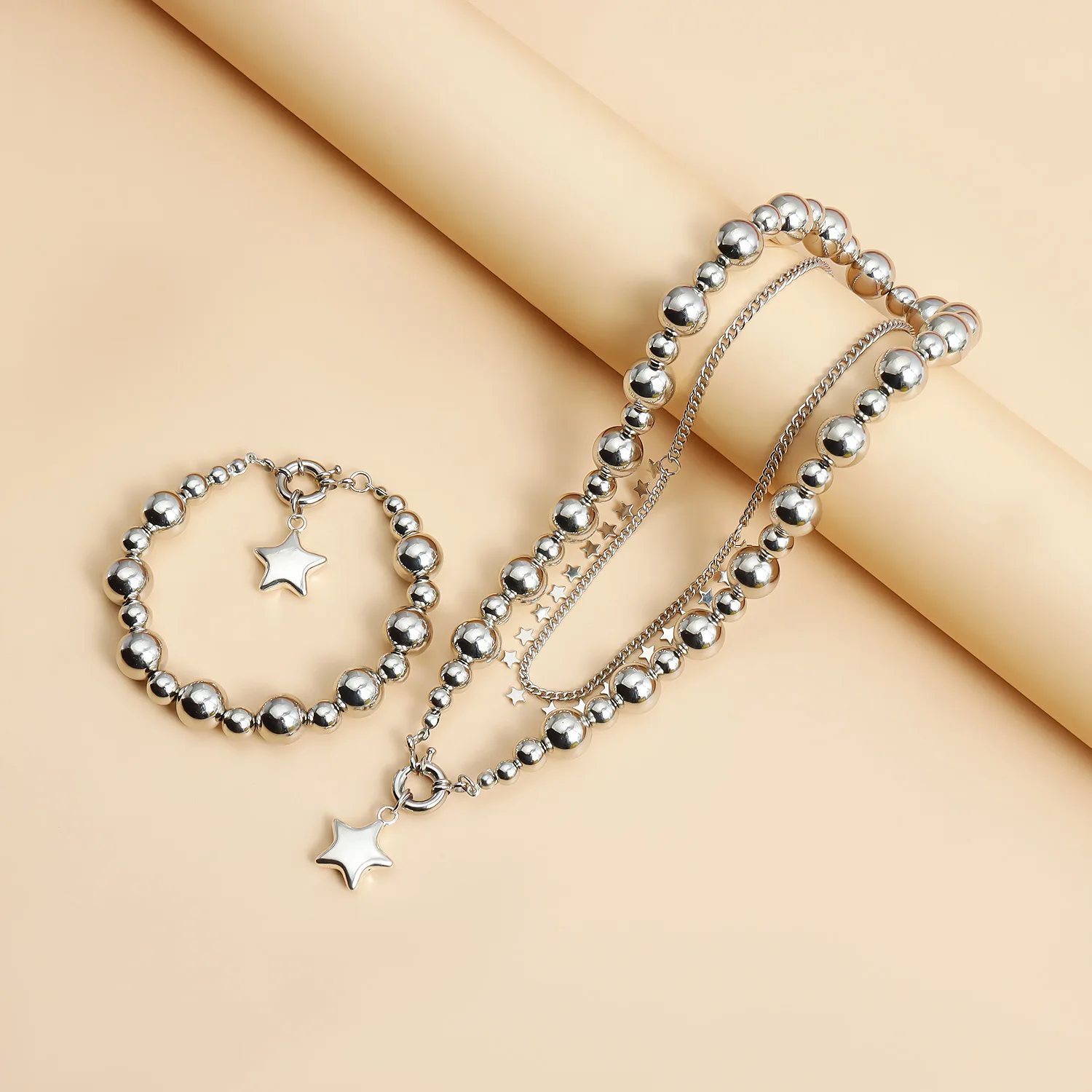 Detachable Pentagram Choker Set Metal Star Pendant Necklace & Bracelet Women  Alloy Chain Boho Stackable for Festival Jewelry