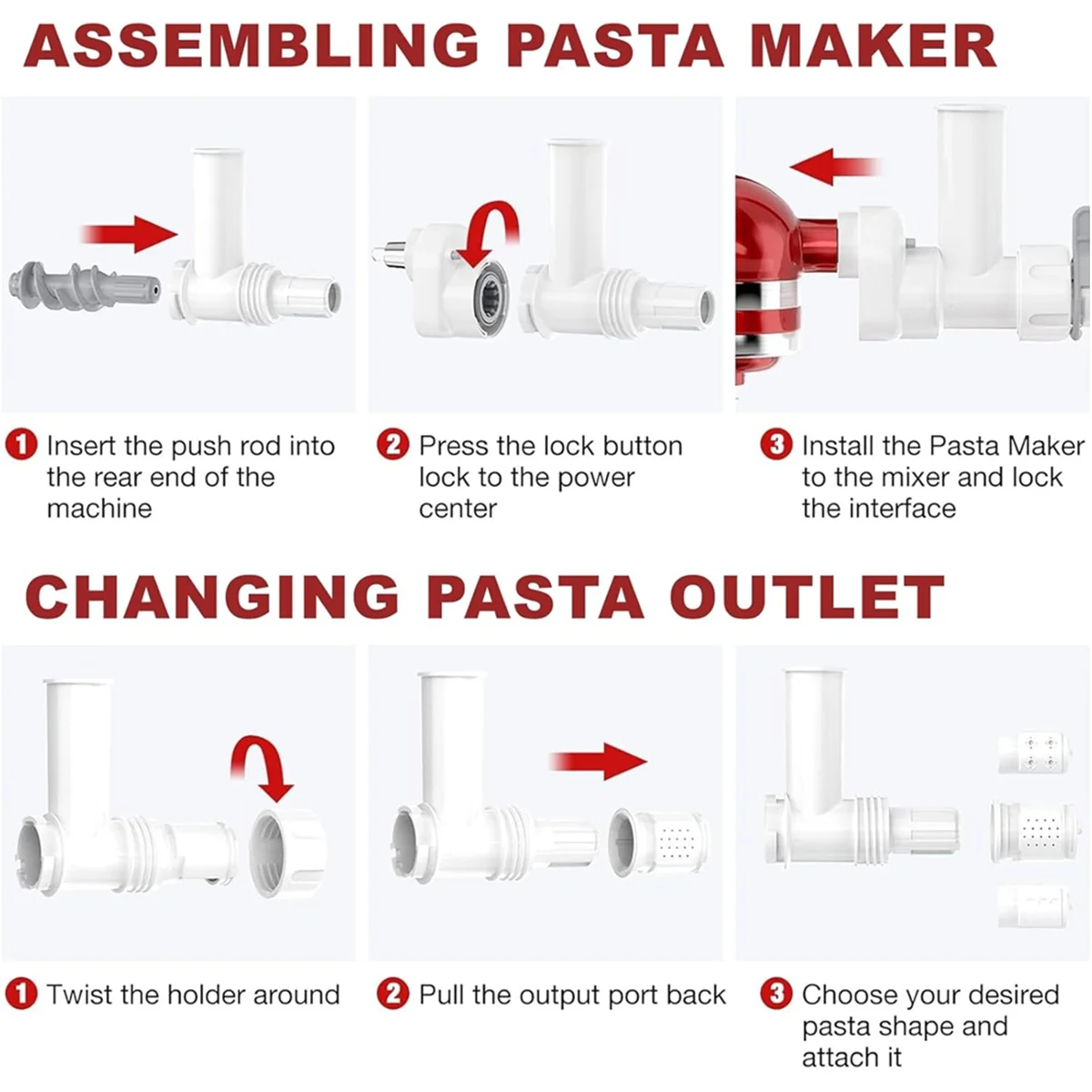 

New 6 in 1 Pasta Attachment for KitchenAid Stand Mixer Pasta Pres Maker Attachment Set with 6 Different Shapes Pasta