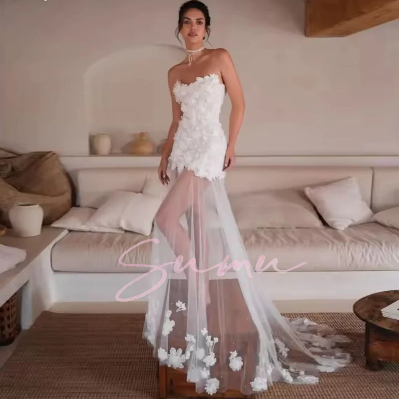 تخصيص مستقيم الاجتياح العنق بريق اللؤلؤ فستان الزفاف بلا أكمام الوهم زين فستان زفاف TrainAbito da s