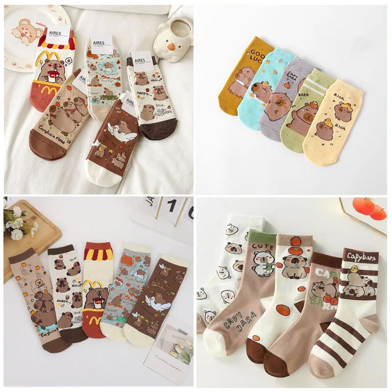 

10 Pairs Capybara Women Short Socks Comfortable Soft Stockings Cartoon Men for Gift One Size