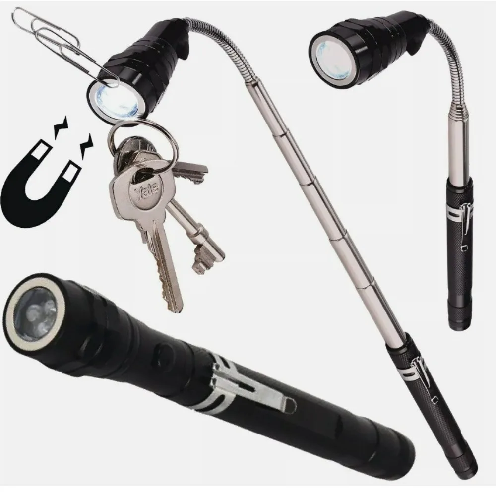 Outdoor Flexible Hose Work Flashlight 3LED Telescopic Rotatable Aluminum Alloy Magnetic Repair Tool Accessory