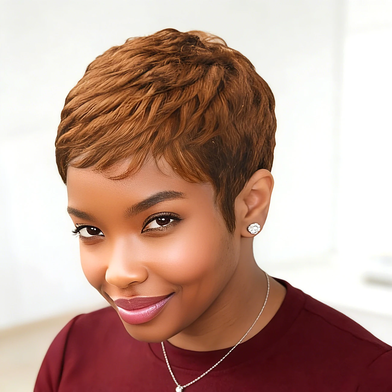 Wavy Short Pixie Cut Wig — Machine Made, Human Hair