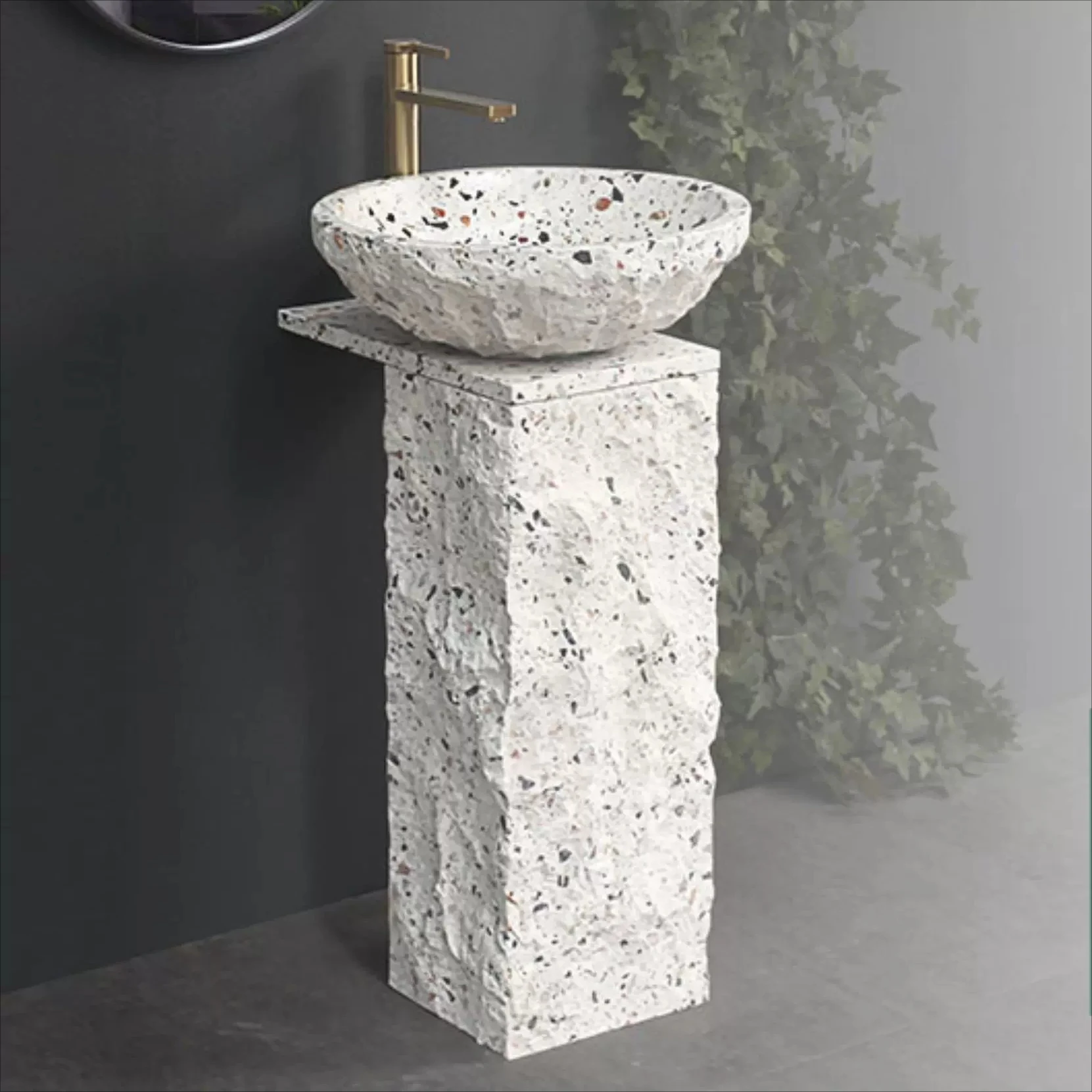 

Винтажная уличная каменная раковина-колонна для балкона и двора, интегрированная, одинарная