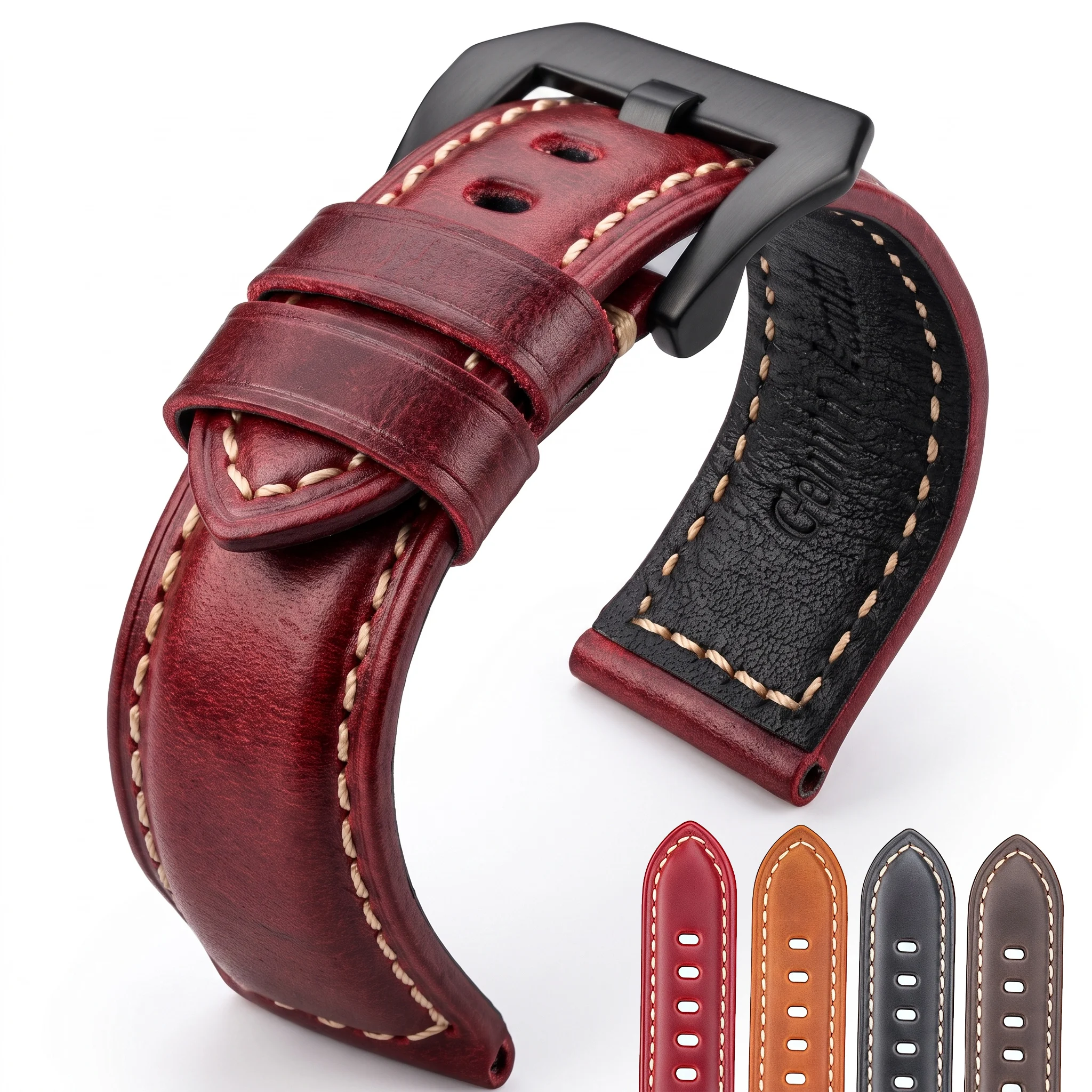 Top Grain Oil Wax Leather Watchband 20mm 22mm 24mm 26mm Rugged Thick Watch Strap For Panerai Blue Yellow Red Brown Men Bracelet