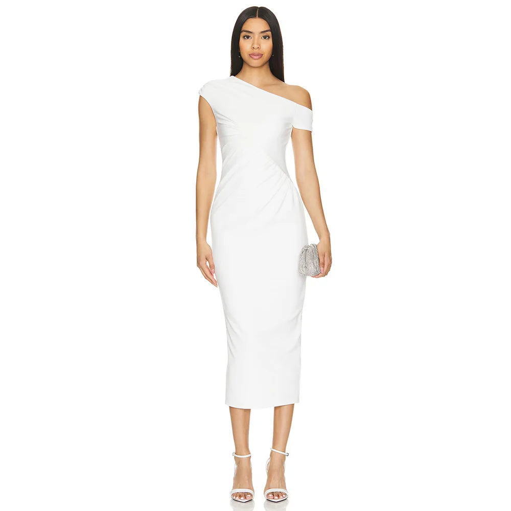 

Изящное вечернее платье на одно плечо с короткими рукавами по индивидуальному заказу, нежное вечернее платье длиной до чая, классическое платье для выпускного из джерси