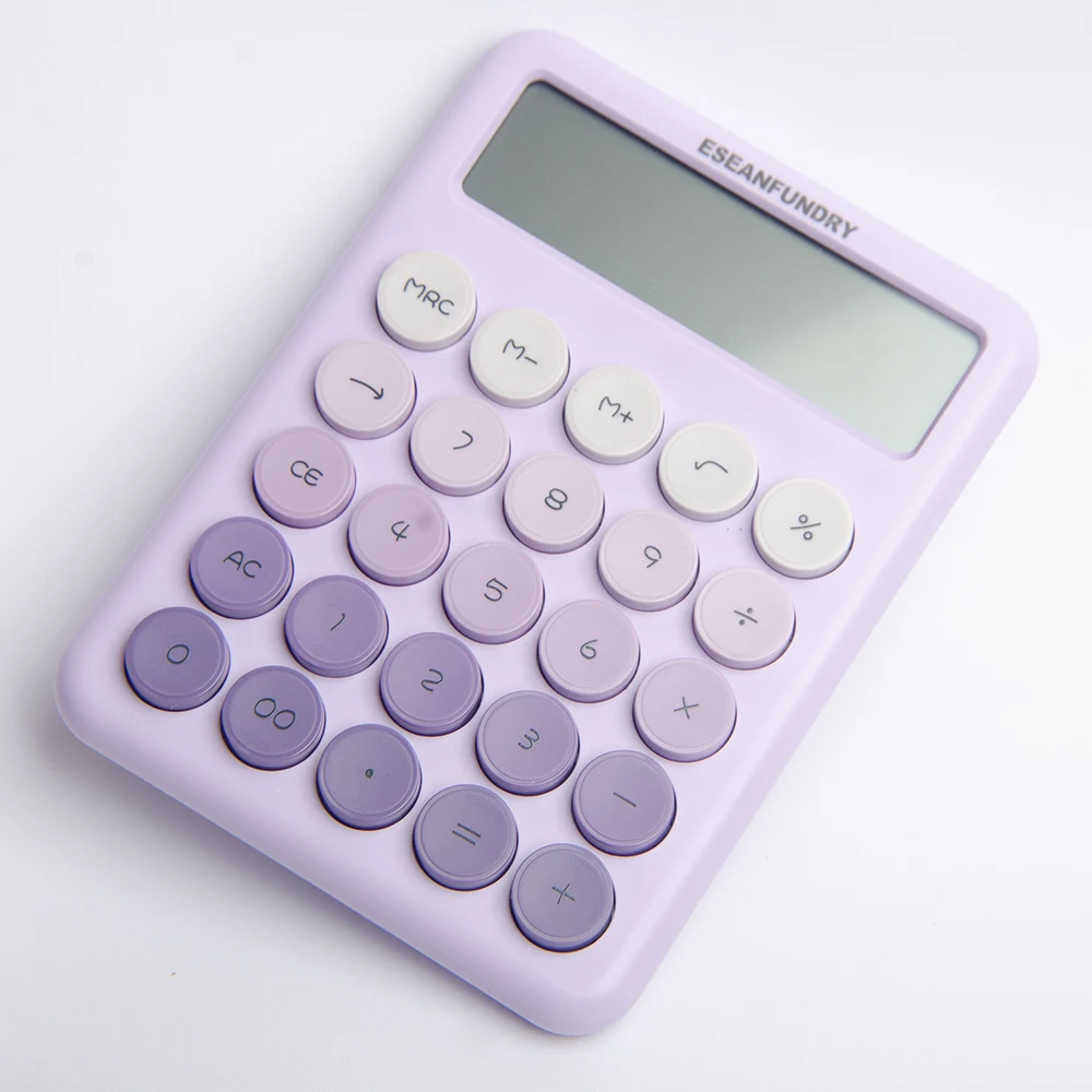 Desktop Calculator 12 Digit Large LCD Display Big Round Button Cute Gradient Colored Calculator Suitable for Office School Home