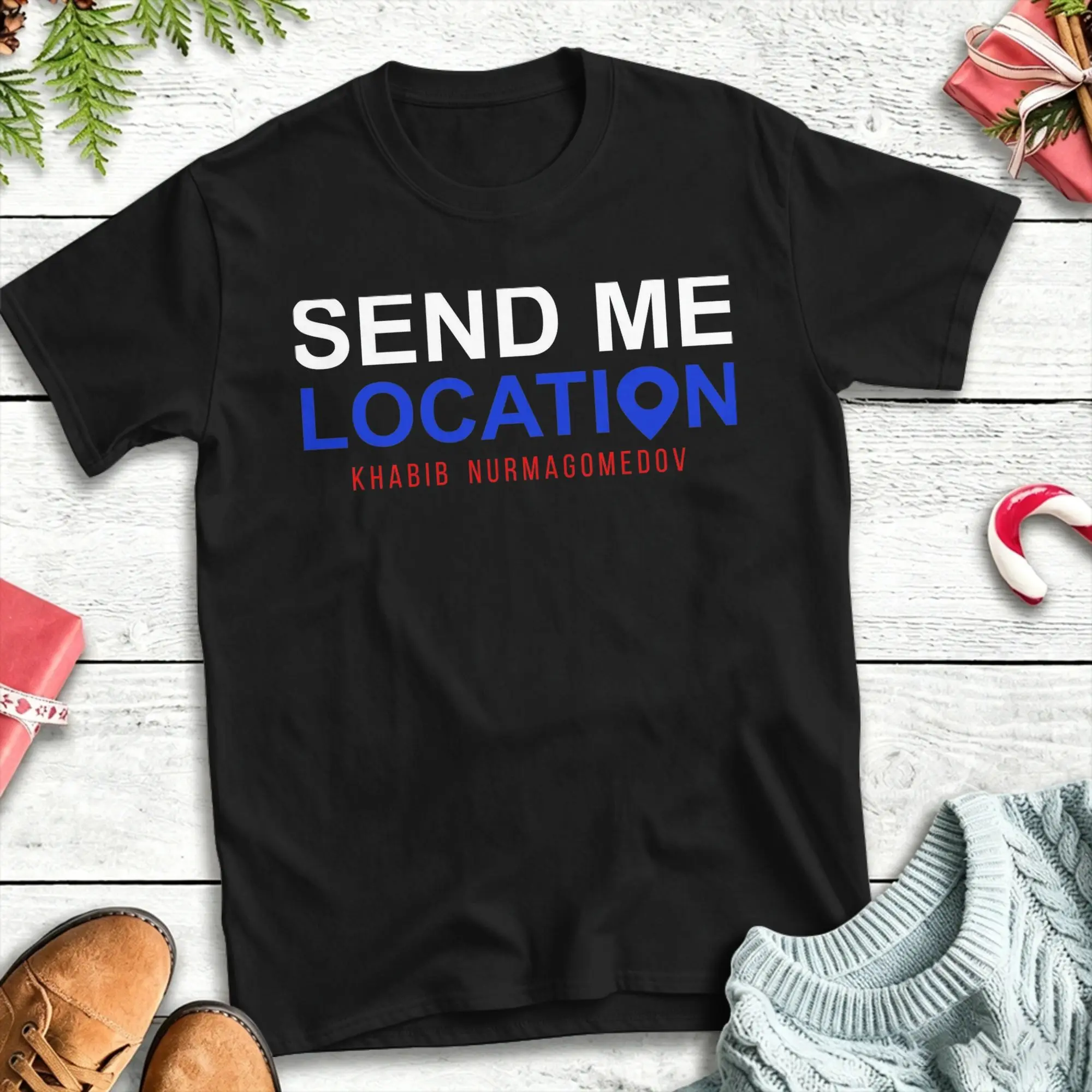 Khabib Nurmagomedov  Send Me Location 100% Cotton T-Shirts  Hippie Tee Shirt for Men Summer  Funny Casual Short Sleeve Clothing
