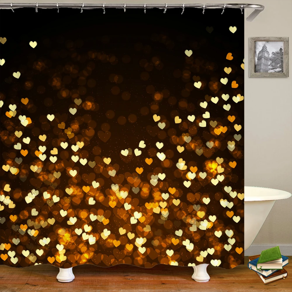 Black Golden Glitter Shiny Art Print Shower Curtain Waterproof Fabric Creative Bathroom Curtain Home Decor Bath Screen with Hook