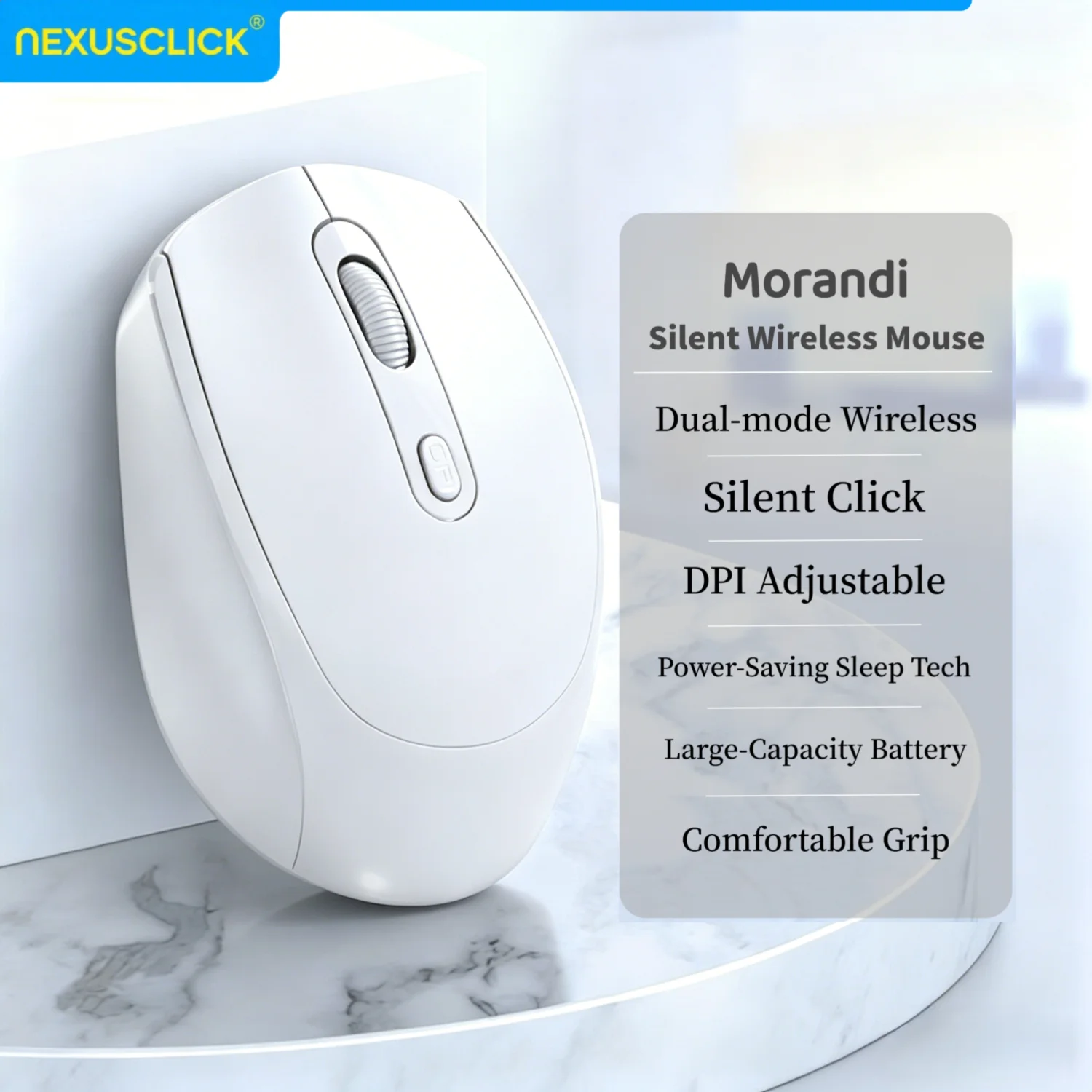 Mouse de escritório sem fio recarregável NexusClick, mouse silencioso Bluetooth 2.4G, mouse ergonômico para jogos, 3 DPI, para laptop, Windows, MacOS