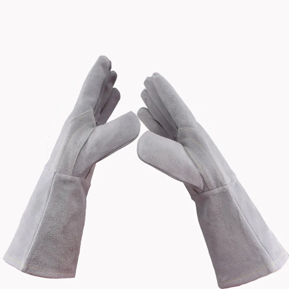 1Pair Heavy Duty 2-Layer Cowhide Welding Gloves Heat Resistant Fireproof Long Sleeve Anti-Slip Wear Resistant for Bbq Camping