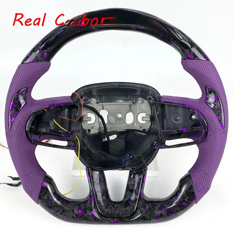 For Dodge Challenger Charger Hellcat SRT 2015-2024 Exact Fit Purple LED Forged Carbon Fiber Steering Wheel